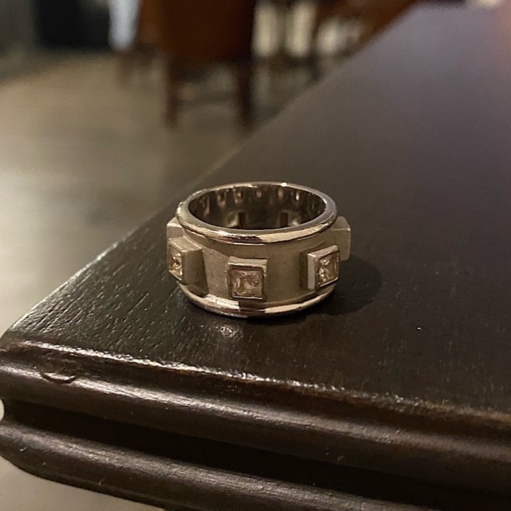 Sterling Silver Square Crystal Thick Band Ring
